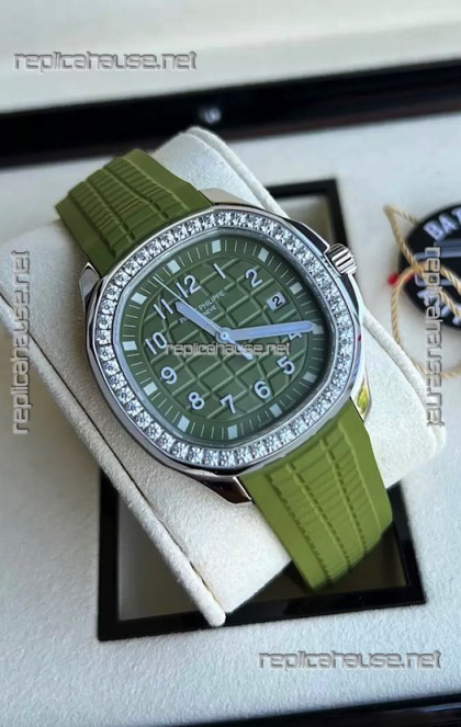 Patek Philippe Aquanaut 5267 Swiss Replica Green Dial in Stainless Steel Diamonds Bezel 38.5MM