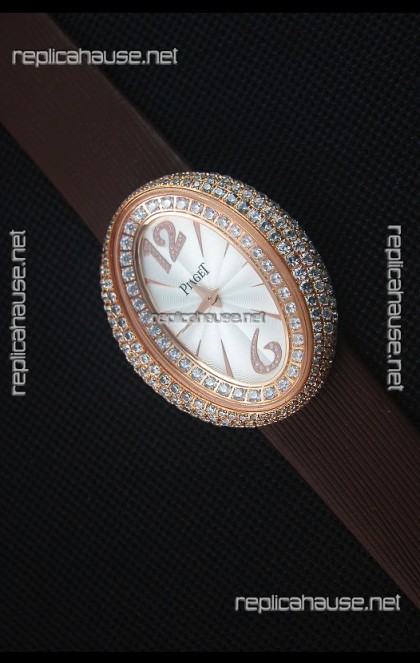 Piaget Limelight Magic Hour Swiss Quartz Watch Rose Gold in Brown Strap