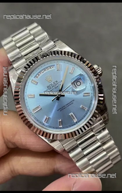 Rolex Day Date Presidential Stainless Steel ICE Blue Dial Watch 40MM - 1:1 Mirror Quality