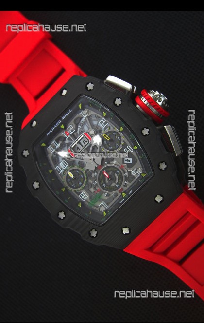 Richard Mille RM011-03 One Piece Black Forged Carbon Case Watch in Red Strap