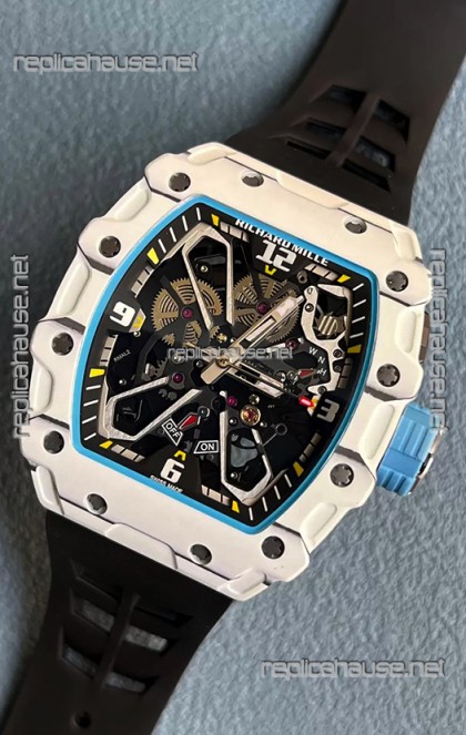 Richard Mille RM35-03 Rafael Nadal Edition White Carbon Fiber Casing 1:1 Mirror Replica Watch in Black Strap
