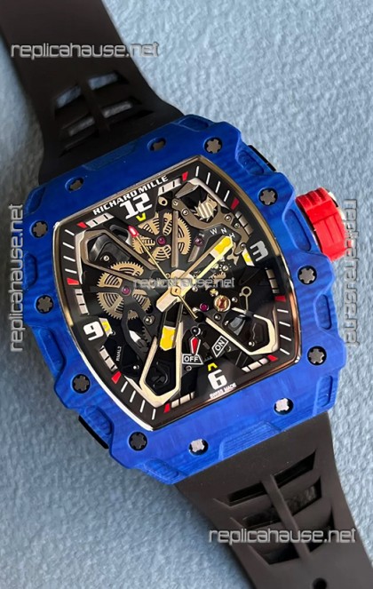 Richard Mille RM35-03 Rafael Nadal Edition Blue Carbon Fiber Casing 1:1 Mirror Replica Watch in Black Strap
