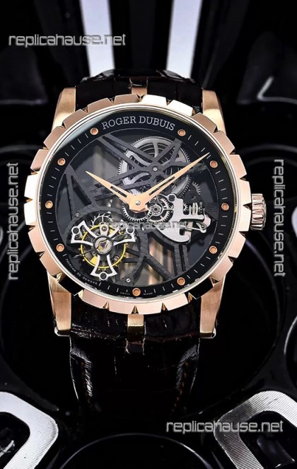 Roger Dubuis Excalibur Spider Flying Tourbillon Skeleton Rose Gold Casing 42MM 1:1 Mirror Swiss Watch