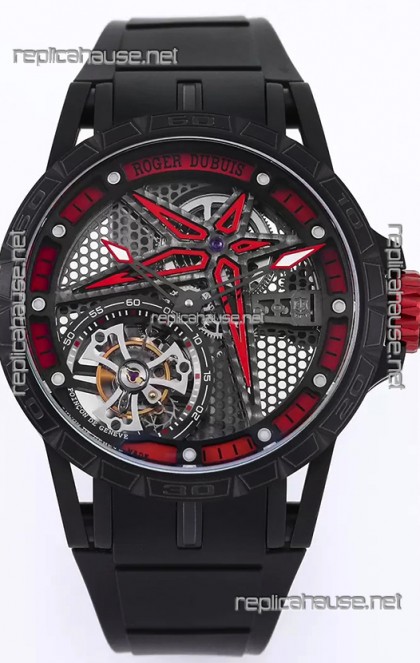 Roger Dubuis Excalibur Spider Pirelli Edition DLC Coated Titanium 1:1 Genuine Tourbillon Replica Watch 