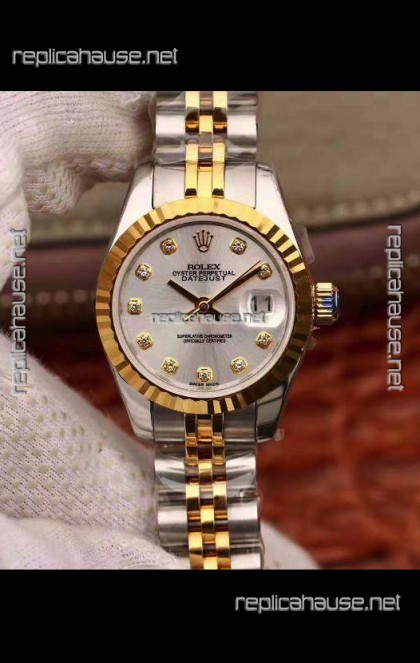 Rolex Datejust Ladies 28MM Cal.3135 Movement Swiss Replica in 904L Steel Yellow Gold 2 Tone Case