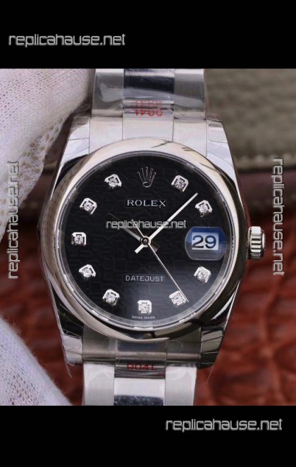 Rolex Datejust 36MM Cal.3135 Movement Swiss Replica Watch in 904L Steel Casing - Black Computer Dial