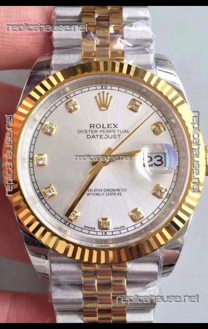 Rolex Datejust 41MM Cal.3135 Movement Swiss Replica Watch in 904L Steel Two Tone Casing Gold Dial