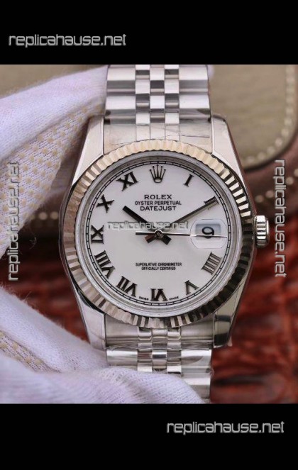 Rolex Datejust 36MM Cal.3135 Movement Swiss Replica Watch in 904L Steel Casing in White Roman Dial