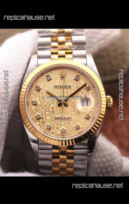Rolex Datejust 36MM Cal.3135 Movement Swiss Replica Watch in 904L Steel Two Tone Casing Computer Dial