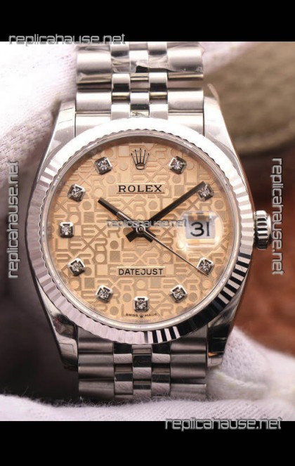 Rolex Datejust 36MM Cal.3135 Movement Swiss Replica Watch in 904L Steel Champange Computer Dial  