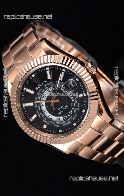 Rolex SkyDweller Swiss Watch in 18K Rose Gold Case - DIW Edition Black Dial 