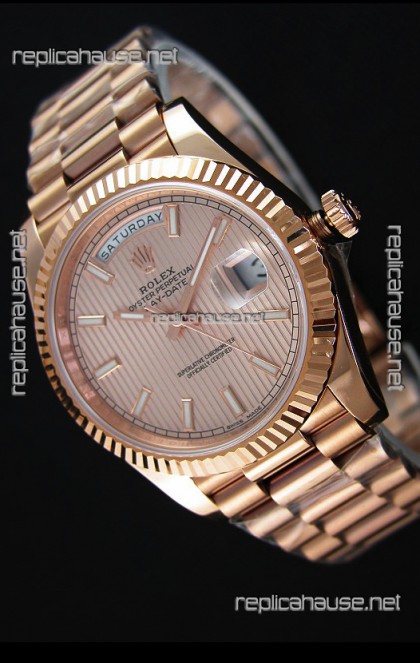 Rolex Day-Date 40MM Rose Gold in Pink Gold Textured Dial Roman Numerals Swiss Watch