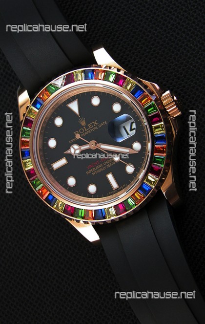 Rolex Yachtmaster 116695 Everose Gold Diamonds Cal.3135 Swiss 1:1 Ultimate 904L Steel Watch