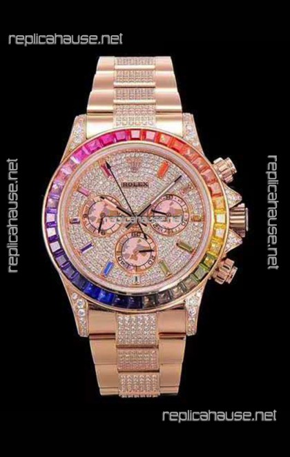 Rolex Daytona ICED OUT Rose Gold Watch Original Cal.4130 Movement - 1:1 Mirror 904L Steel Watch 
