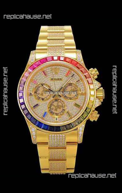 Rolex Daytona ICED OUT Yellow Gold Watch Original Cal.4130 Movement - 1:1 Mirror 904L Steel Watch 