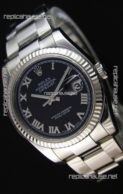 Rolex Datejust Japanese Replica Watch - Black Dial in 36MM with Oyster Strap