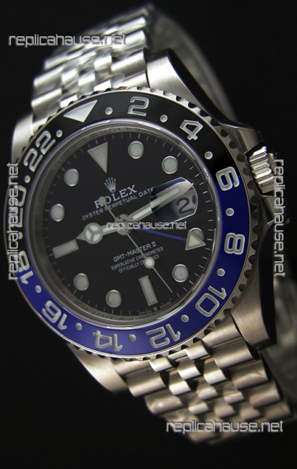 Rolex GMT Masters Batman Japanese Replica Movement Watch in Jubilee Strap 