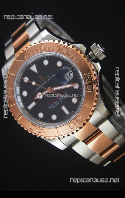Rolex Yachtmaster Japanese Replica in Two Tone Rose Gold Casing Brown Dial - 40MM