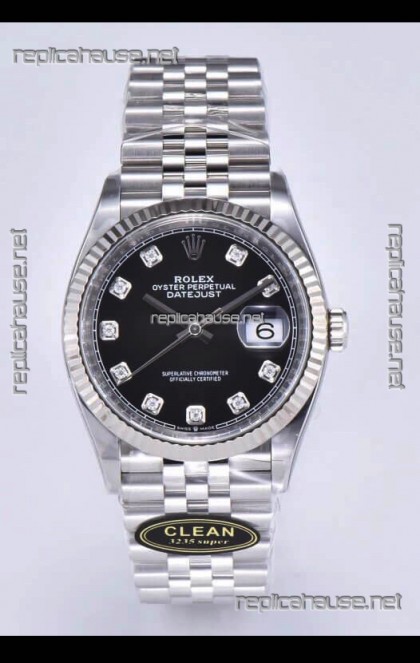 Rolex Datejust 126234 36MM Swiss Replica in 904L Steel in Black Dial 1:1 Mirror Replica