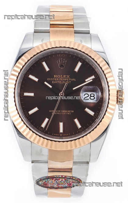 Rolex Datejust M126333 41MM ETA3235 72 Hours Power Brown Dial Oyster 1:1 Mirror Replica Rose Gold 904L Steel