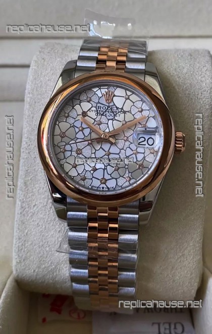 Rolex Datejust M278381RBR 31MM Swiss Replica Two Tone Rose Gold - Floral Motif Dial 1:1 Mirror Quality