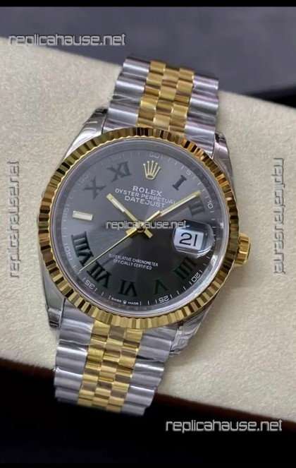 Rolex Datejust 36MM Cal.3135 Movement Swiss Replica Watch in 904L Steel Two Tone Grey Dial