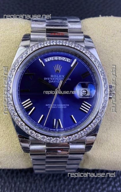 Rolex Day Date M228206-0015 904L Steel 40MM - Blue Dial 1:1 Mirror Replica