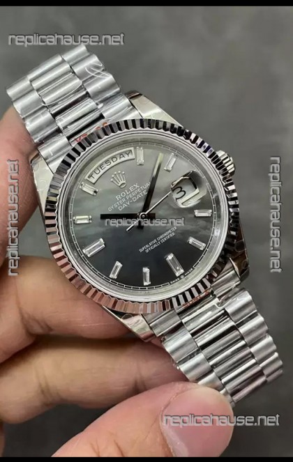 Rolex Day Date Presidential Stainless Steel Grey Pearl Dial Watch 40MM - 1:1 Mirror Quality