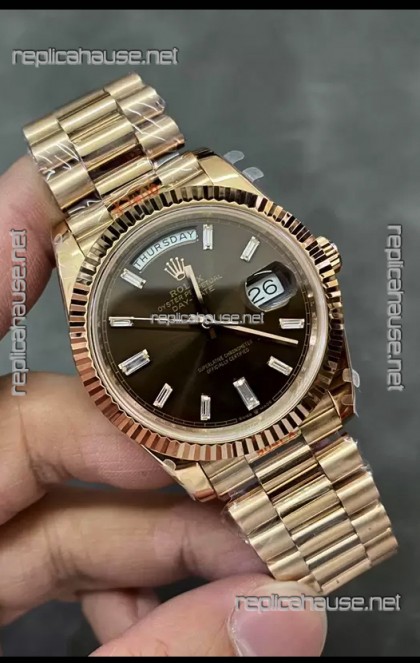 Rolex Day Date 40MM 228235 Rose Gold in Dark Brown Dial 1:1 Mirror Replica Watch