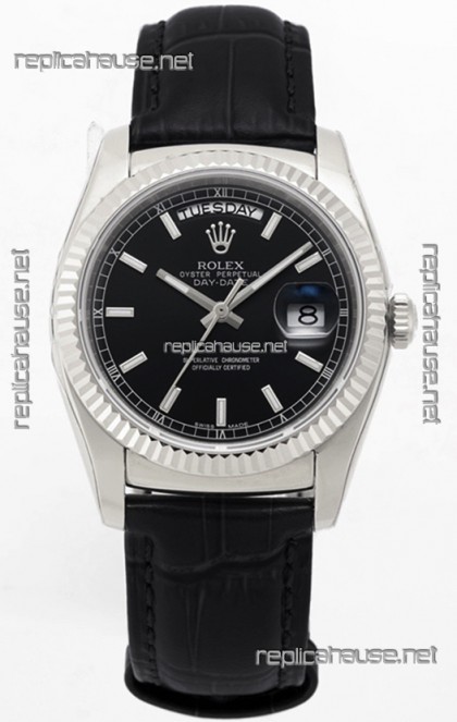 Rolex Day Date 904L Steel Casing Watch in Black Dial 36MM - 1:1 Mirror Quality