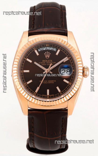 Rolex Day Date Rose Gold 904L Steel Casing Watch in Brown Dial 36MM - 1:1 Mirror Quality