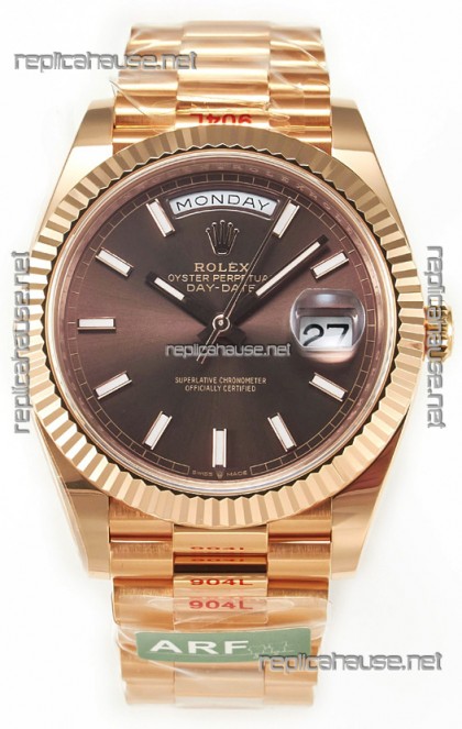 Rolex Day Date 40MM 1:1 Rose Gold in Brown Dial 1:1 Mirror Replica Watch