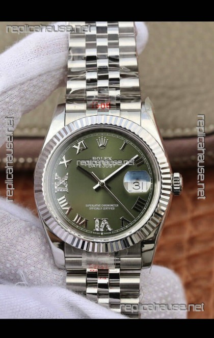 Rolex Datejust 36MM ETA-3135 Movement Swiss Replica in 904L Steel in Green Dial 