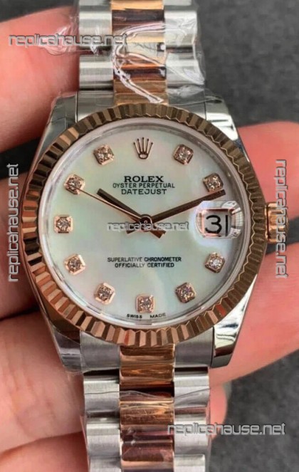 Rolex Datejust 31MM ETA-2671 Movement Swiss Replica in 904L Steel in Pearl Dial Oyster Strap