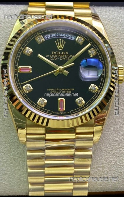 Rolex Day Date 128238 Presidential 18K Yellow Gold Watch 36MM - Black Dial 1:1 Mirror Quality Watch