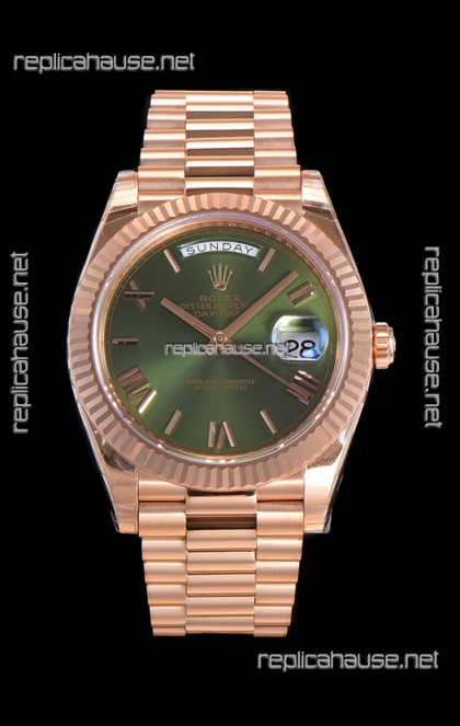 Rolex Day Date Watch in Green Dial with Roman Hour Numerals Cal.3255 Movement - 904L Steel 