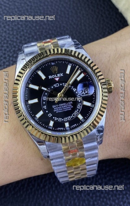 Rolex Sky-Dweller REF# M336933 Black Dial Watch in Yellow Gold 904L Steel Case 1:1 Mirror Replica