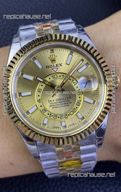 Rolex Sky-Dweller REF# M336933 Gold Dial Watch in Yellow Gold 904L Steel Case 1:1 Mirror Replica