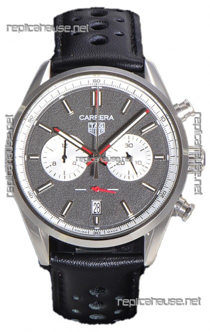 Tag Heuer Carrera Chronograph 43 Swiss Quartz Replica Watch Grey Dial Leather Strap