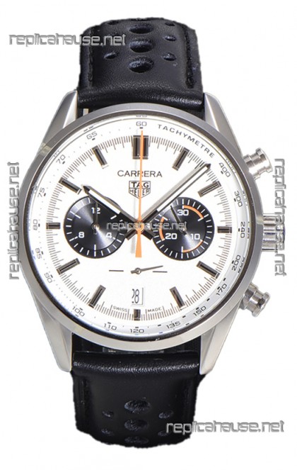 Tag Heuer Carrera Chronograph 43 Swiss Quartz Replica Watch White Dial Leather Strap