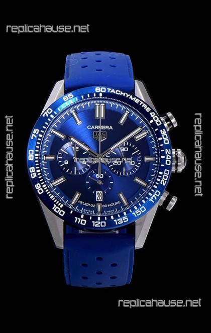 Tag Heuer Carrera Swiss Quartz Movement Replica Watch in Blue Dial - Blue Rubber Strap