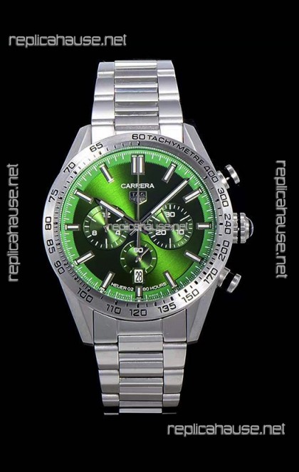 Tag Heuer Carrera Swiss Quartz Movement Replica Watch in Green Dial - Stainless Steel Strap