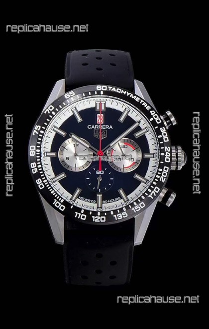 Tag Heuer Carrera Swiss Quartz Movement Replica Watch in Black Dial - Black Rubber Strap