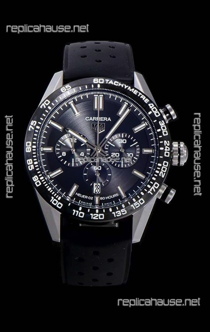 Tag Heuer Carrera Swiss Quartz Movement Replica Watch in Black Dial - Black Rubber Strap