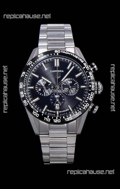 Tag Heuer Carrera Swiss Quartz Movement Replica Watch in Black Dial - Stainless Steel Strap