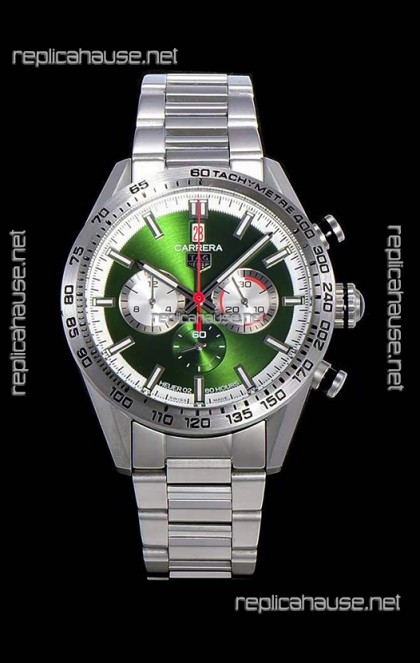 Tag Heuer Carrera Swiss Quartz Movement Replica Watch in Green Dial - Stainless Steel Strap