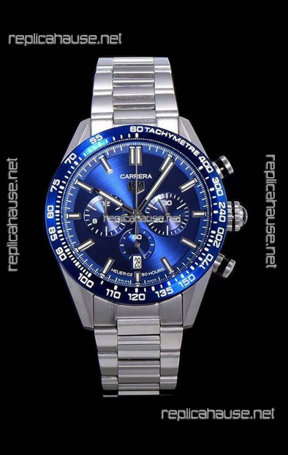 Tag Heuer Carrera Swiss Quartz Movement Replica Watch in Blue Dial - Stainless Steel Strap