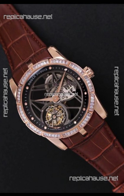 Roger Dubuis Excalibur Spider Flying Tourbillon Skeleton Rose Gold Titanium Casing 1:1 Mirror Swiss Watch