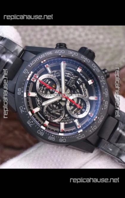 Tag Heuer Carrera Heuer 01 Swiss Replica Watch in PVD Casing - Black Skeleton Dial