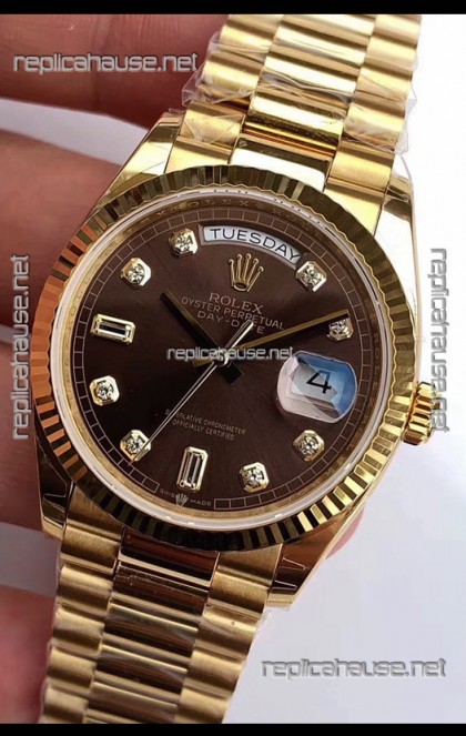 Rolex Day Date 128238 Presidential 18K Yellow Gold Watch 36MM - Brown Dial 1:1 Mirror Quality Watch